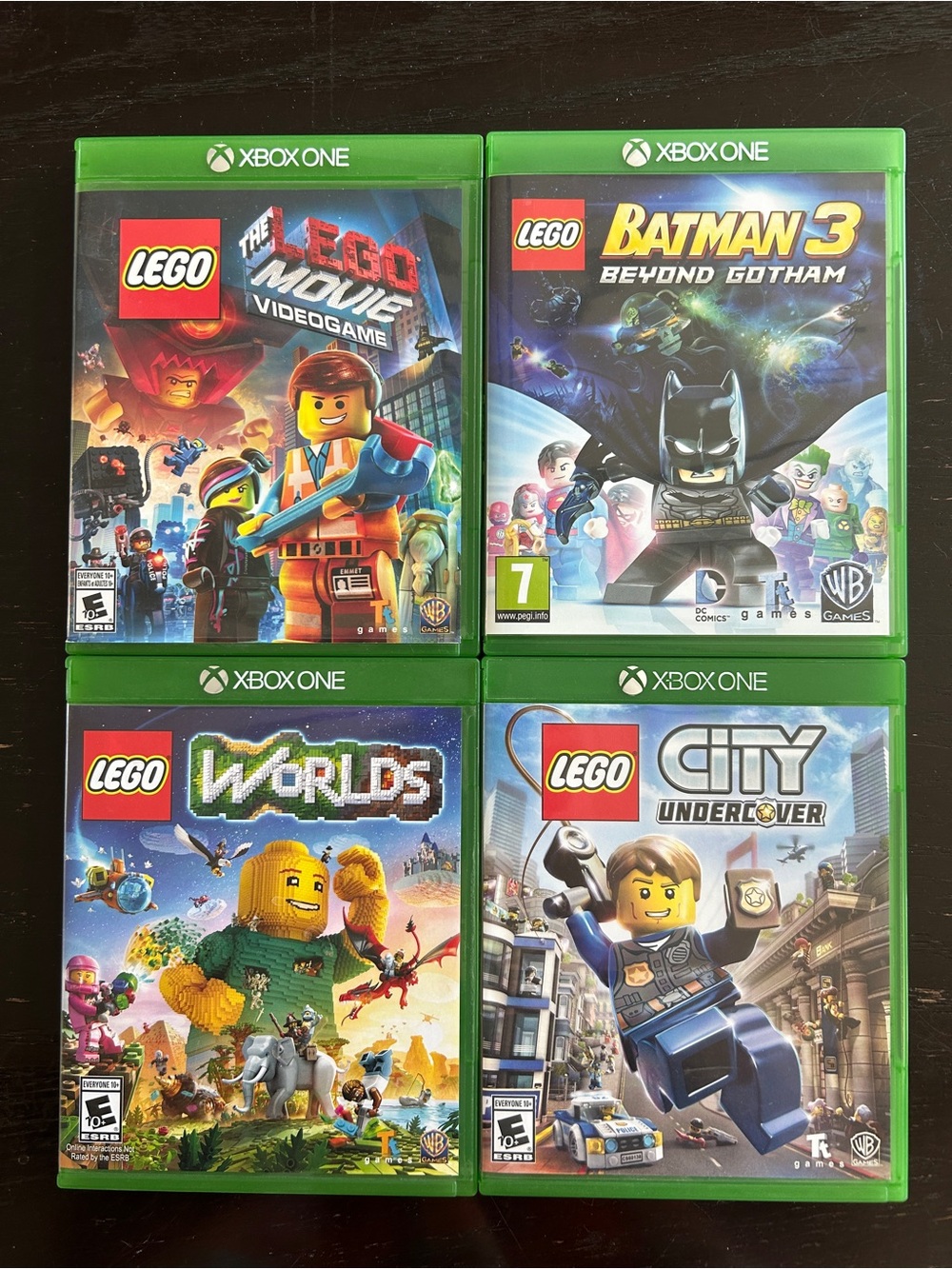 4 Lego Xbox One games-Worlds, City Undercover, The Lego Movie Game and Batman 3